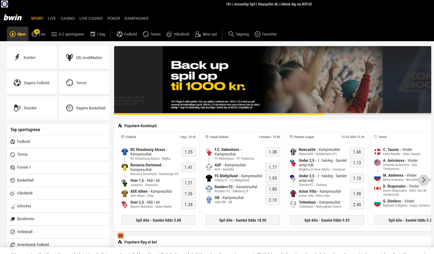 bwin.dk sportsbook interface